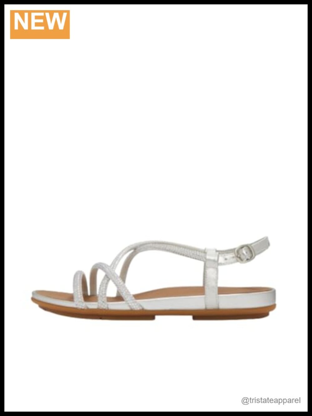 Crystal Embellished Leather Back-Strap Flat Sandals Comfort Arch Support